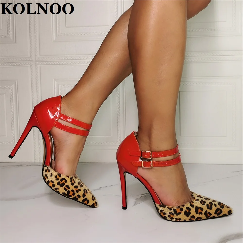 

Kolnoo 2022 New Style Womens High Heels Pumps Buckle Strap Patchwork Real Pictures Party Dress Shoes Fashion Daily Court Shoes