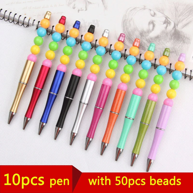 

10pcs Creative Ballpoint Pens with Beads DIY Gel Pens Office School Supplies Wedding Birthday Party Advertising Gifts Pen