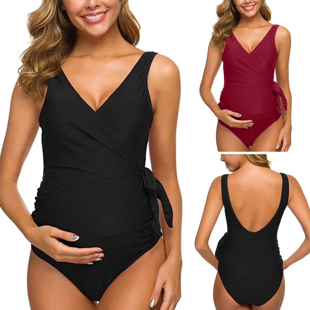 Maternity Swimwear One Piece Striped V Neck Pregnancy Monokini Swimsuit Pregnant Woman Bikini Bathing Suit Tankinis Beachwear