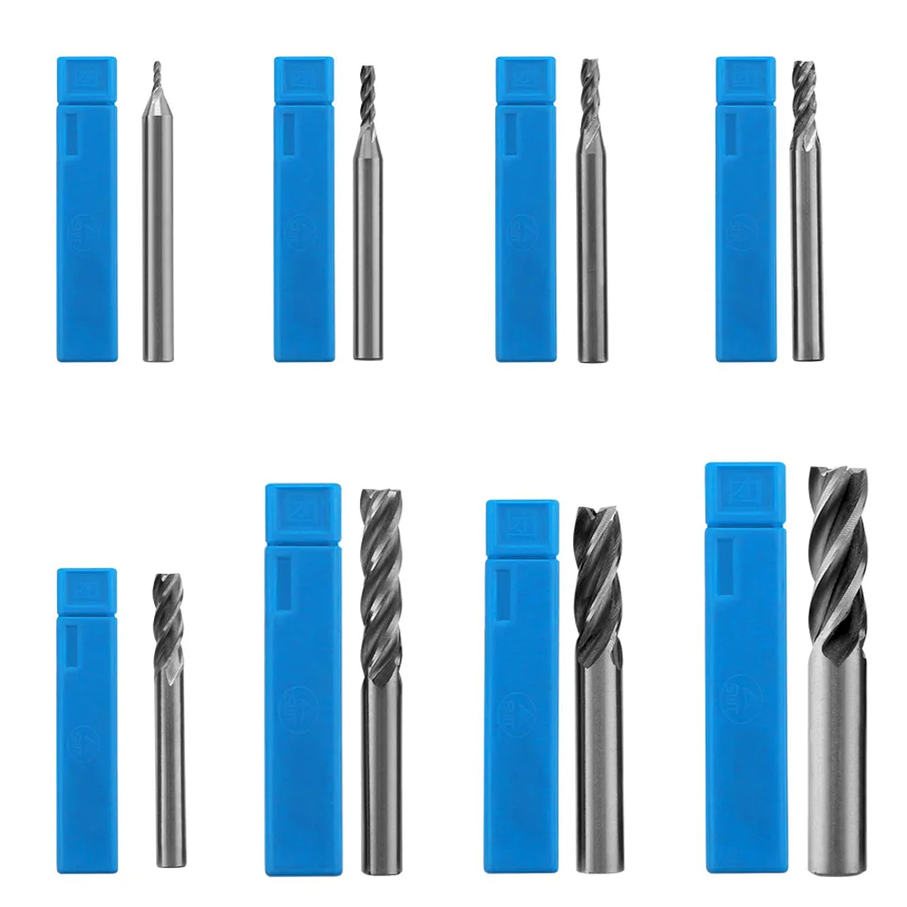 8pcs Solid Carbide End Mill 4 Flute TiAlN Coated  Micrograin Carbide Slot Drill 1.5-16mm End Mill Bit for Metal Drilling Working