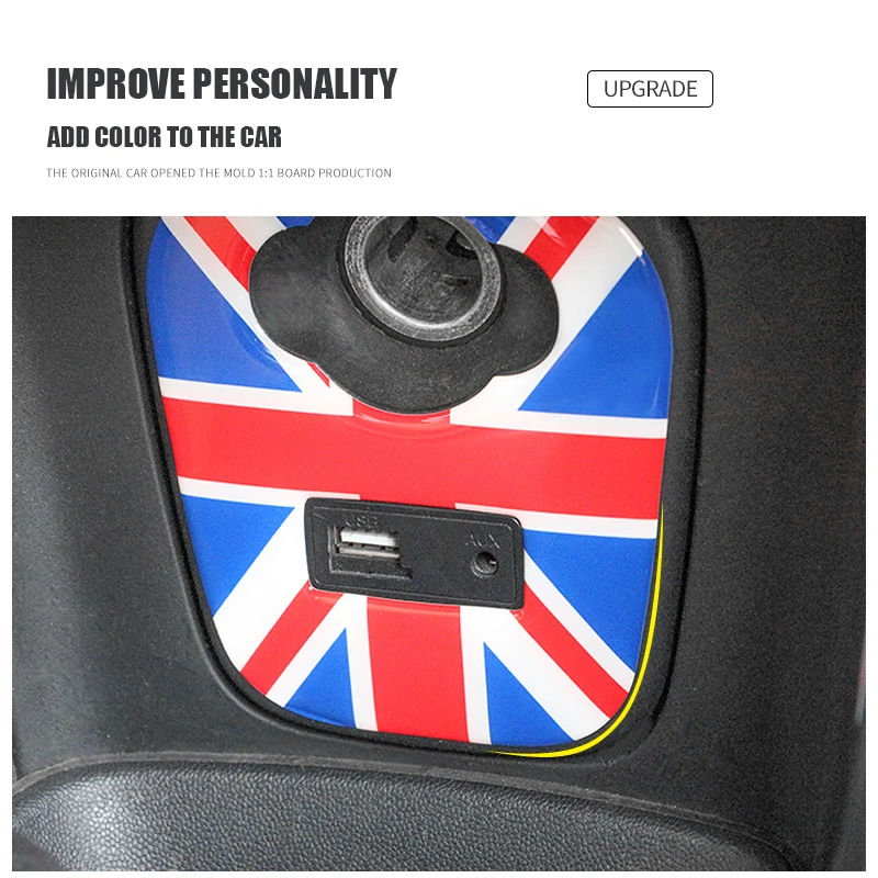 Union Jack AUX Cigarette Lighter USB Dashboard Panel 3D Soft Cover Sticker for Mini Cooper S F55 F56 F 56 Car Auto Accessories