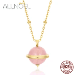 ALLNOEL 925 Sterling Silver Pendant Necklace For Women Globe Planet Earth Rose Quartz Labradorite Malachite Sweater Chain Gold