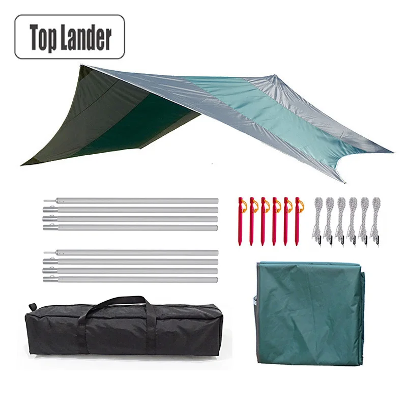 Ultralight Camping Tent Tarp Waterproof Large Hammock Rain Fly Sun Shelter Portable Awning Tent Beach Shade with Pegs Ropes