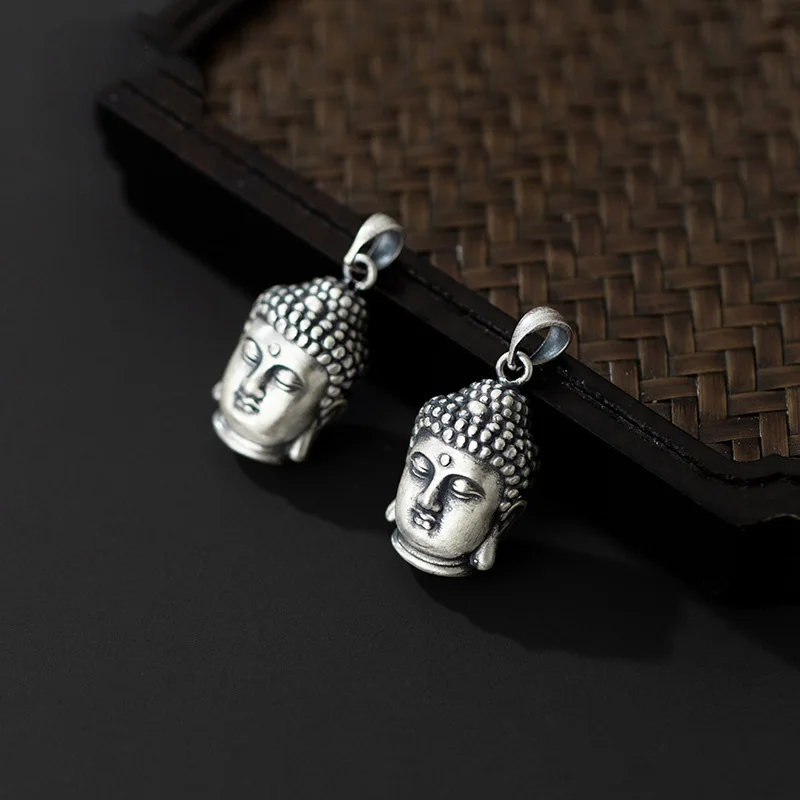 999 Pure Silver Buddha Necklace Dangle Charms 3D Craftwork Buddhism Decorations Silver Pendants Women Men  DIY Jewelry Findings