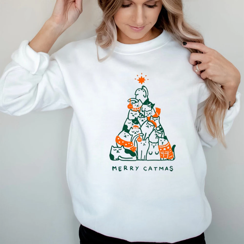 

Merry Catmas Sweatshirt Funny Christmas Sweatshirt Holiday Crewneck Pullovers Meowy Christmas Shirt Cute Cat Graphic Hoodies