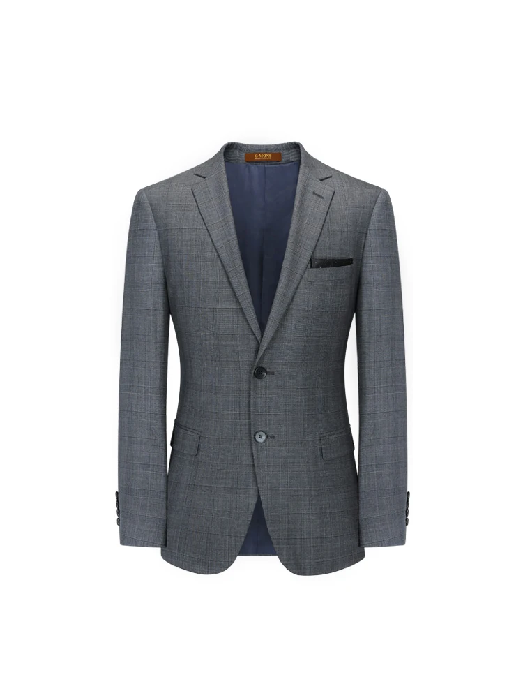 100% Wool High Quality Mens Suits Set Grey Plaid Slim Style Normal Suit Business Man Wedding Groom Single Breasted 2021 Winter