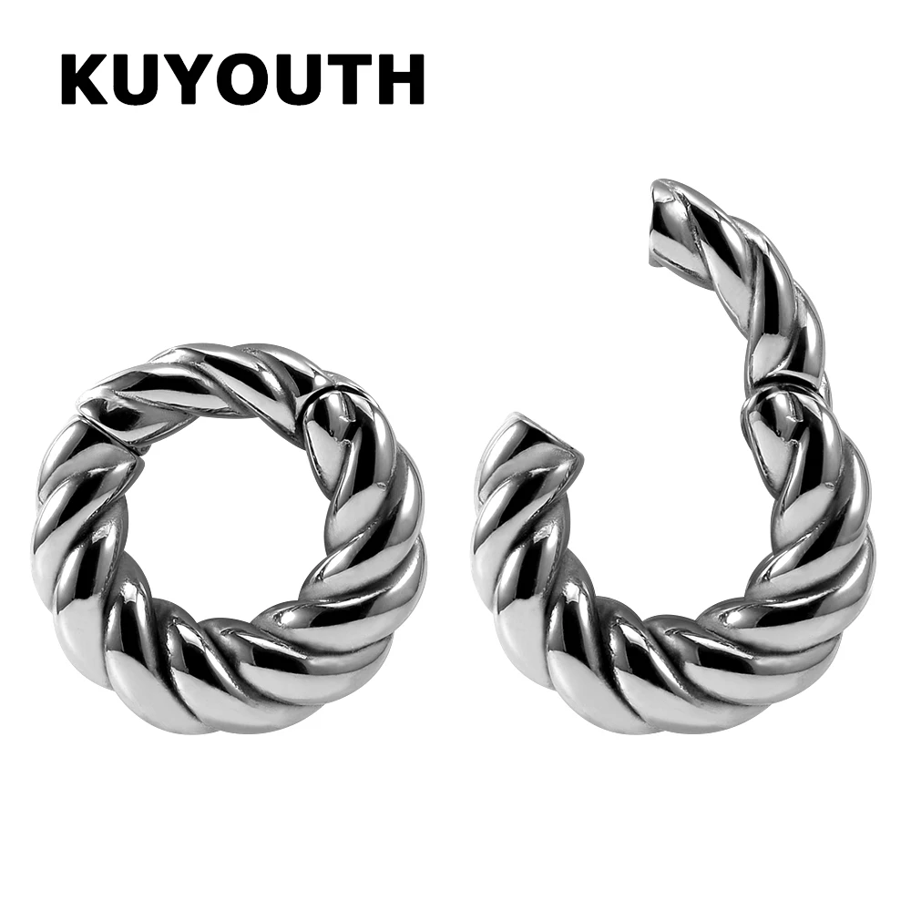 KUYOUTH 2PCS Stainless Steel Hemp Flower Magnet Ear Weight Gauges Body Jewelry Magnetic Earring Piercing Expanders Stretchers