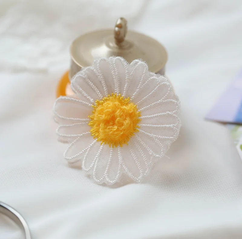 Embroidered Organza Patch for Clothing, Daisy Flower Embroidery, DIY Accessories, 6 PCS/Lot