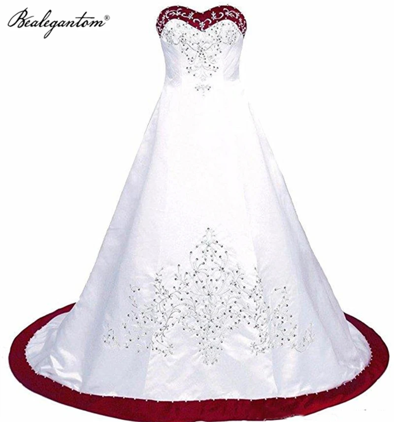 Vestidos de casamento azeiros e brancos bealegantom bordado de cetim a linha renda até lantejoulas frisadas vestidos de noiva longos e baratos wd58