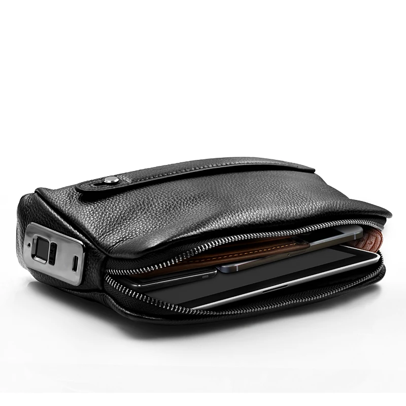 Men\'s Fingerprint Bags for men Leather Hand Bag Male Long Money Wallets Mobile Phone Pouch Men Messenger Bag Anti-Theft Purses