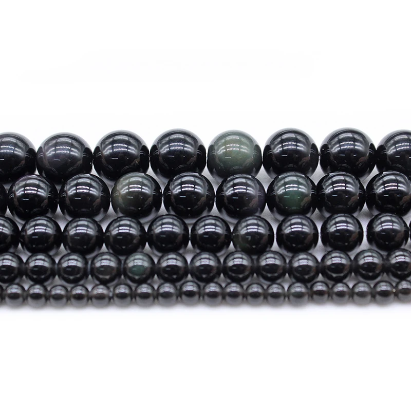 Natural Stone Black Obsidian Stone Round Loose Beads 15\