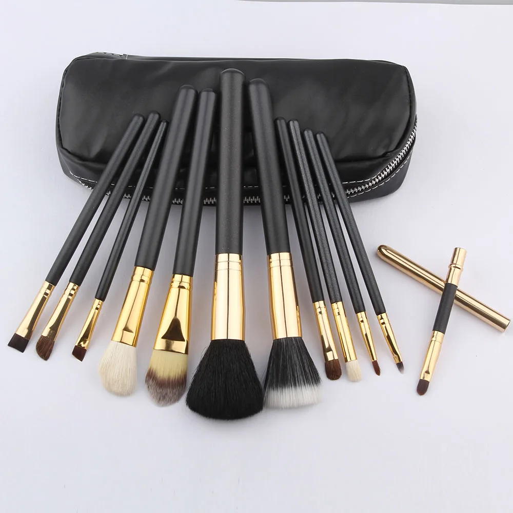 12pcs Makeup Brushes Set Professional Powder Foundation Blush Brush Cosmetic Beauty Tools Goat Hair with Zipper Case Bag