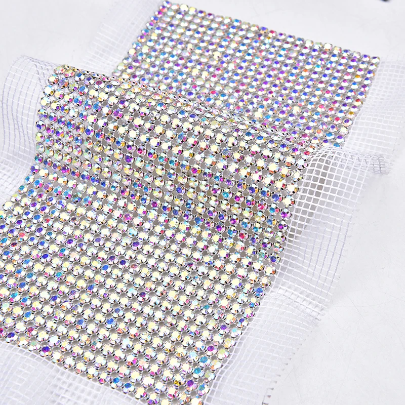 Rhinestone Applique 24 Rows Crystal Fabric Mesh Trimming Wedding Decoration Shiny Banding Patch Diy Accessories Sew-On Clothes