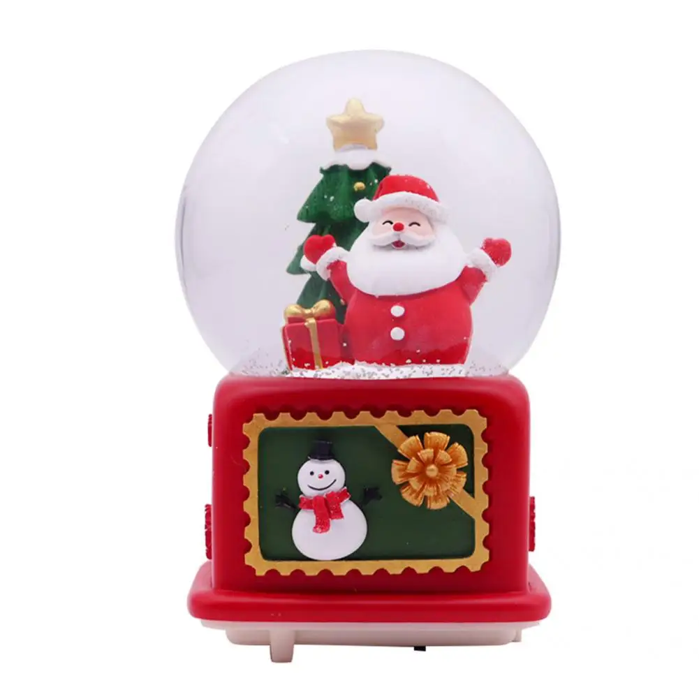 Decorative Resin Santa Claus Christmas Tree Snow Globe Display Music Snow Globe with Colorful Lighting Party Decoration