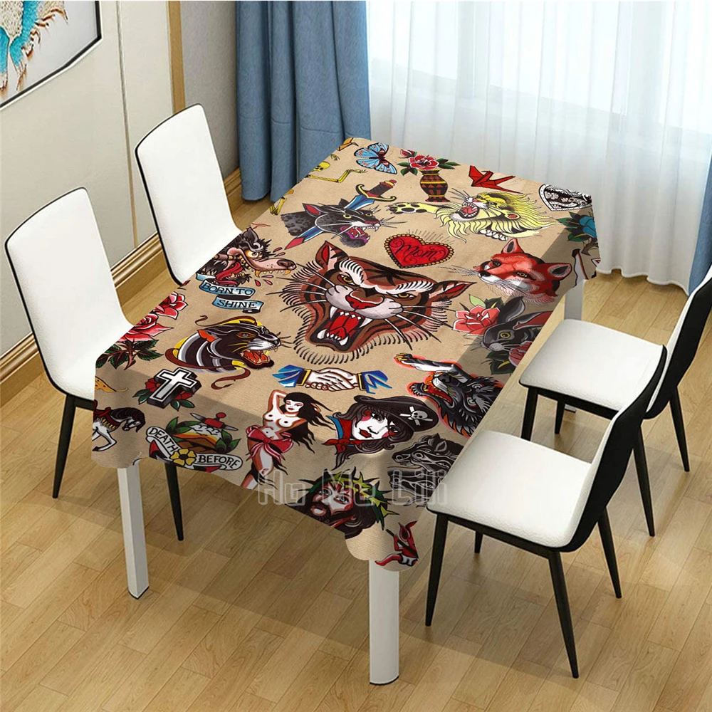 Americano tradicional de tatuajes mantel para Picnic barbacoa cocina comedor Decoración