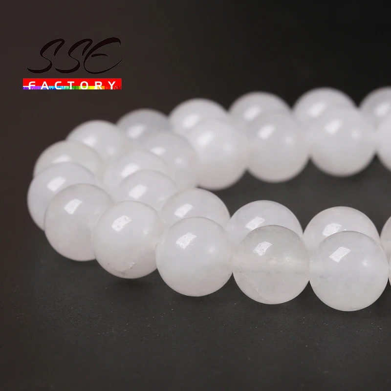 Natural Stone Beads Round White Chalcedony Jades Loose Beads 2/3/4/ 6/8/10/12mm For Jewelry Making DIY Bracelet Necklace 15''