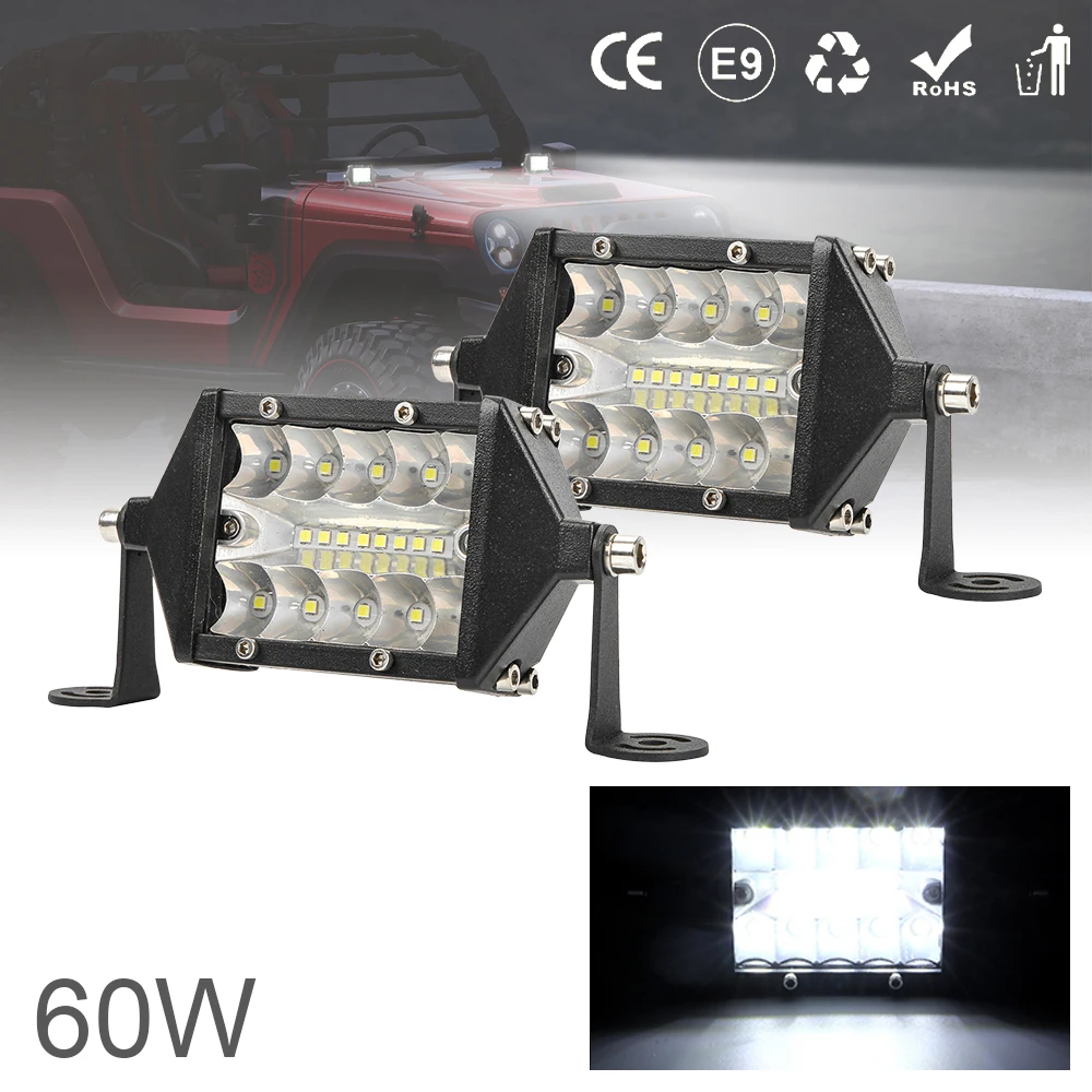 

Universal 2pcs 3 Row 5 Inch 60W LED Light Bar Waterproof Off Road Driving Led Work Light Bar Combo Beam for Car Truck Tractor