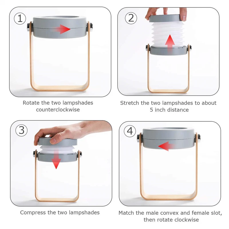 LED Portable Battery Operated Lantern 2000mAh Touch Retractable Lights with USB Wall Adapter For Reading Walking Sleeping Gifts