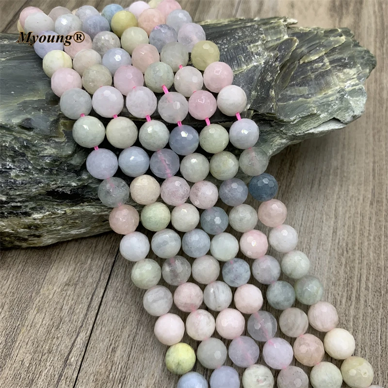 Natural Faceted Morganite Round Stone Loose Beads For Jewelry Making 5Strand/Lot Diy Bracelet Necklace MY210908