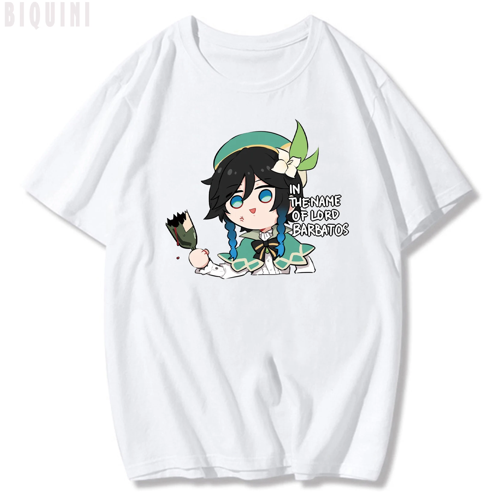 Genshin Impact Venti T Shirts Oversized Kawaii Clothes Women Haraju Tees Funny Print 100% Cotton 2021Summer Short Sleeve Cartoon