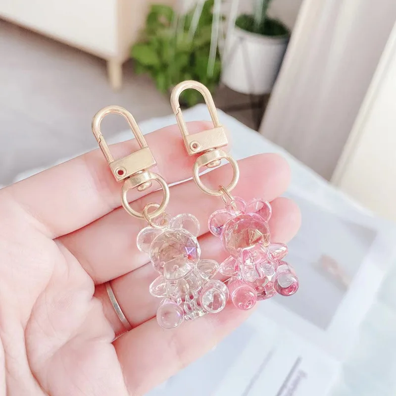 Cute Crystal Bear Keychain Kawaii Airpods Key Chain Accessories Pendant For Clothes Backpack  Keyring Phone Charm Couple Gift