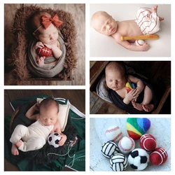 Handmade Felted Wool Football Newborn Toy Photography Props Accessories Stuffed Sport Ball Rainbow Heart Baby Photo Shoot Studio