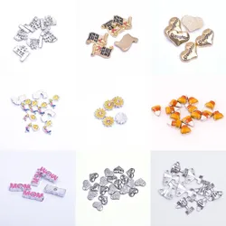 20Pcs/Lot Heart Words Letter Mom Daughter Floating Charms Cute Flags Daisy Flower Prize Cup Pendant For Memory Locket Jewelry