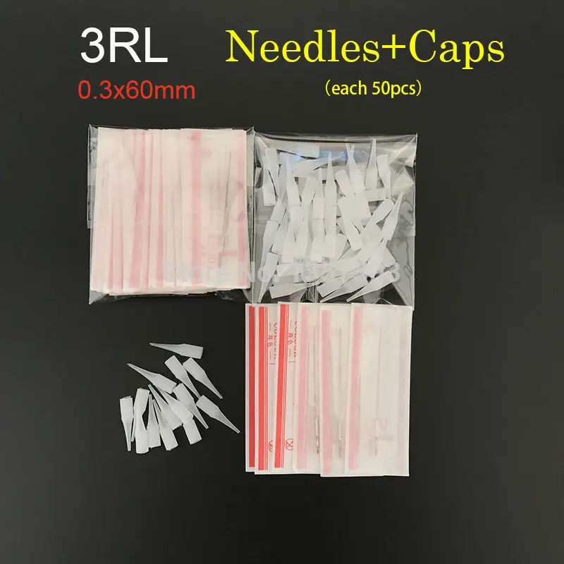 3R 0.3*60mm (needles + tips each 50pcs ) Promotional Professional Permanent Makeup Machine Needles With Tips Caps