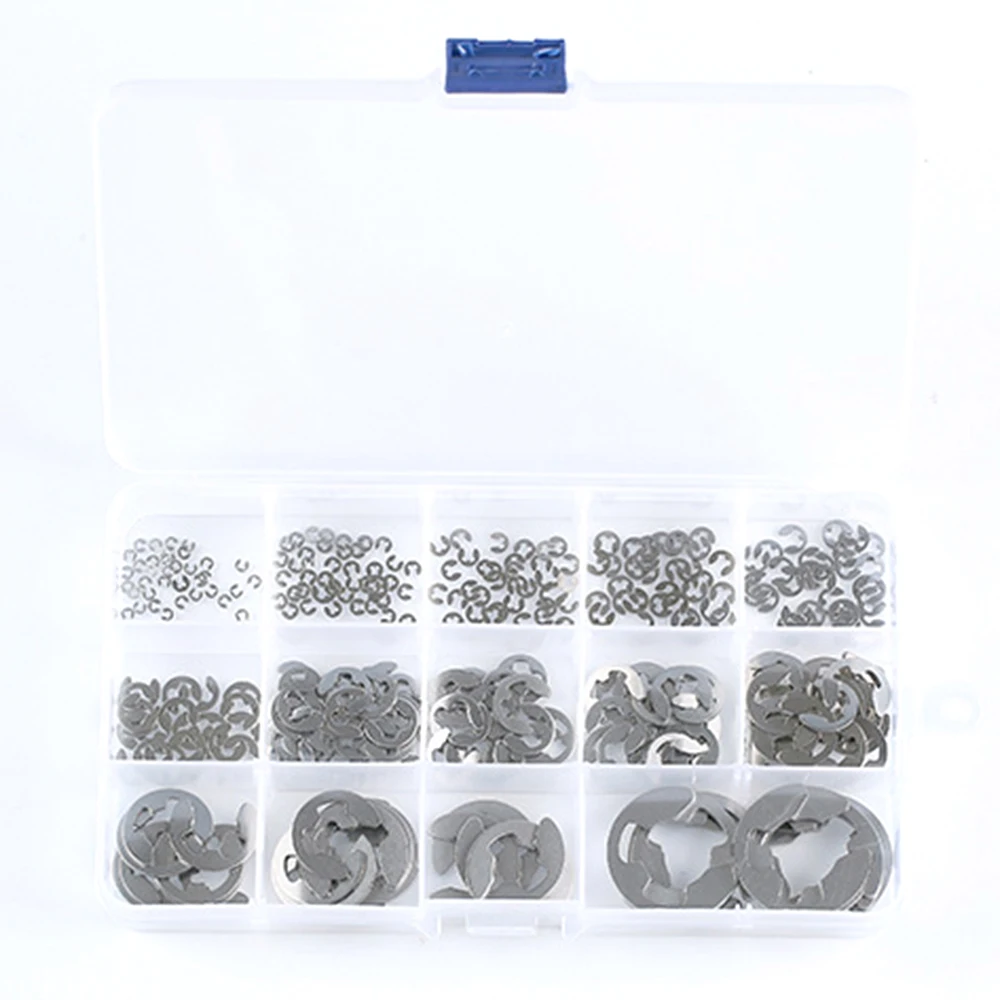 290PCS  E Clip 1.2-15 mm 304 Stainless Steel External Retaining Ring Clip Circlip Washer Assortment Kit