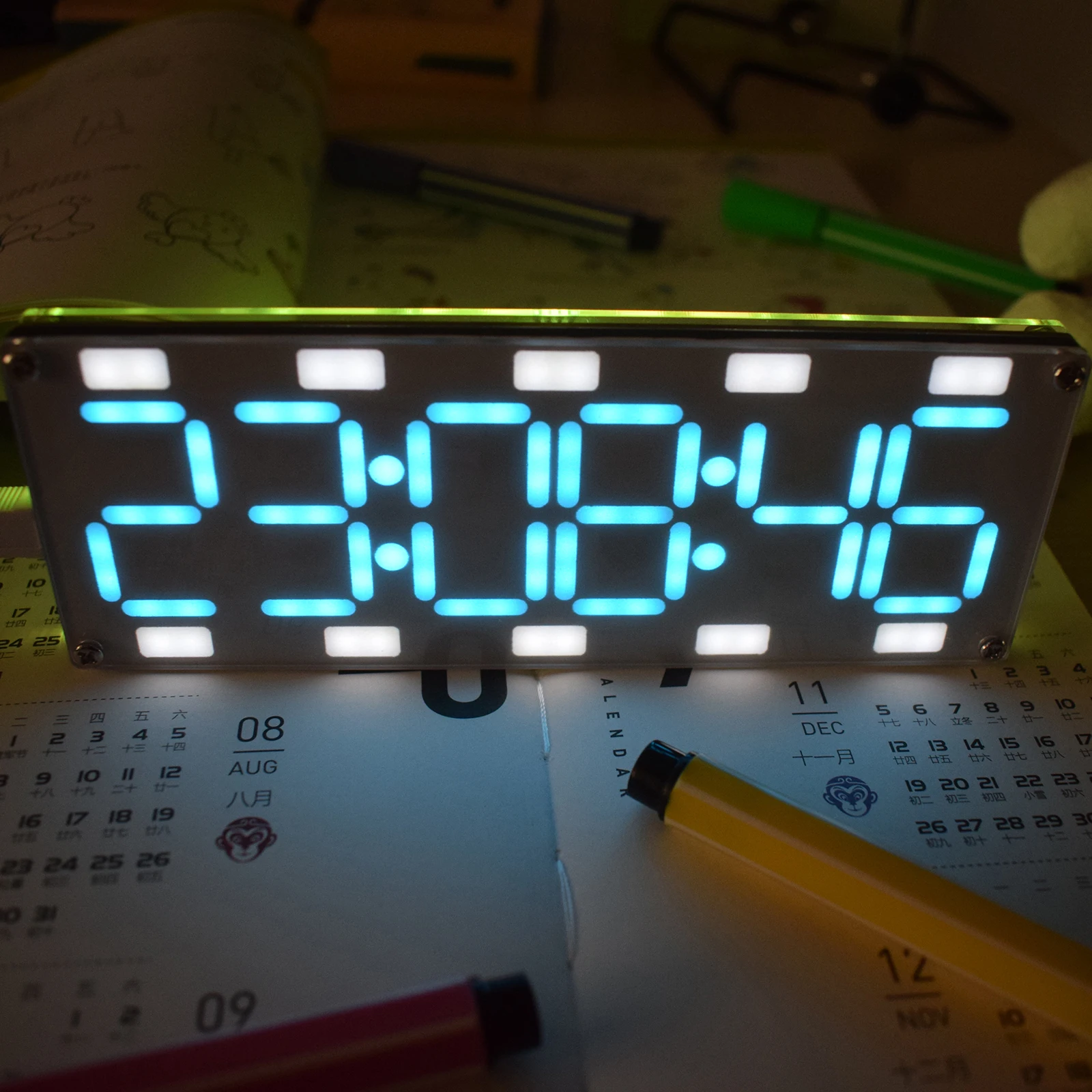 DIY 6 Digit LED Large Screen Two-Color Digital Tube Desktop Clock Kit Touch Control