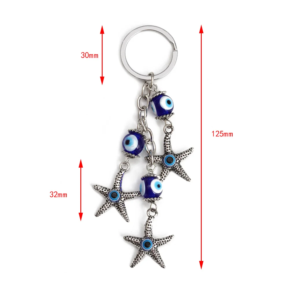 1pc Lucky Evil Eye Charms Keychain Starfish Pendent Tassel Key Chain Men Women Fashion Jewelry Car Key Chain