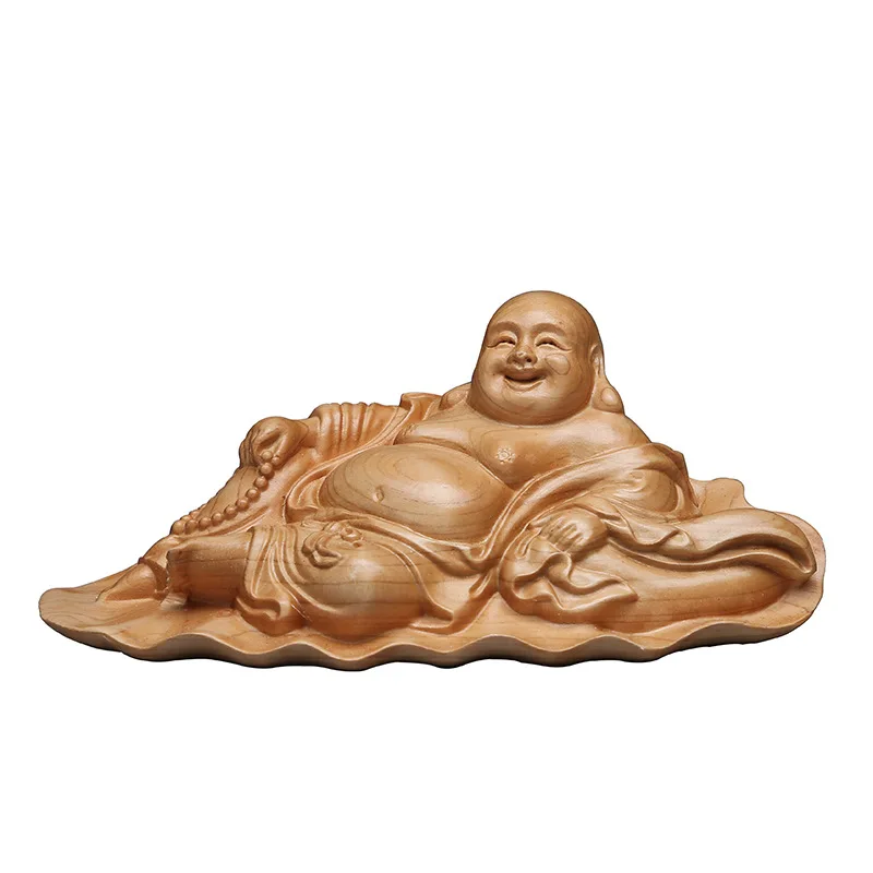 Feng Shui Ornaments Handmade Carved Wooden Crafts for Home Decoration, Chinese Boxwood Buddha, Lotus Leaf Statue, Sculptures,