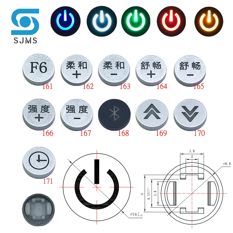 10pcs C12 OD 10mm Switch Cap Symbol Cap For 6*6mm Tactile Momentary LED Tact Push Button Switch bluetooth Icon cap