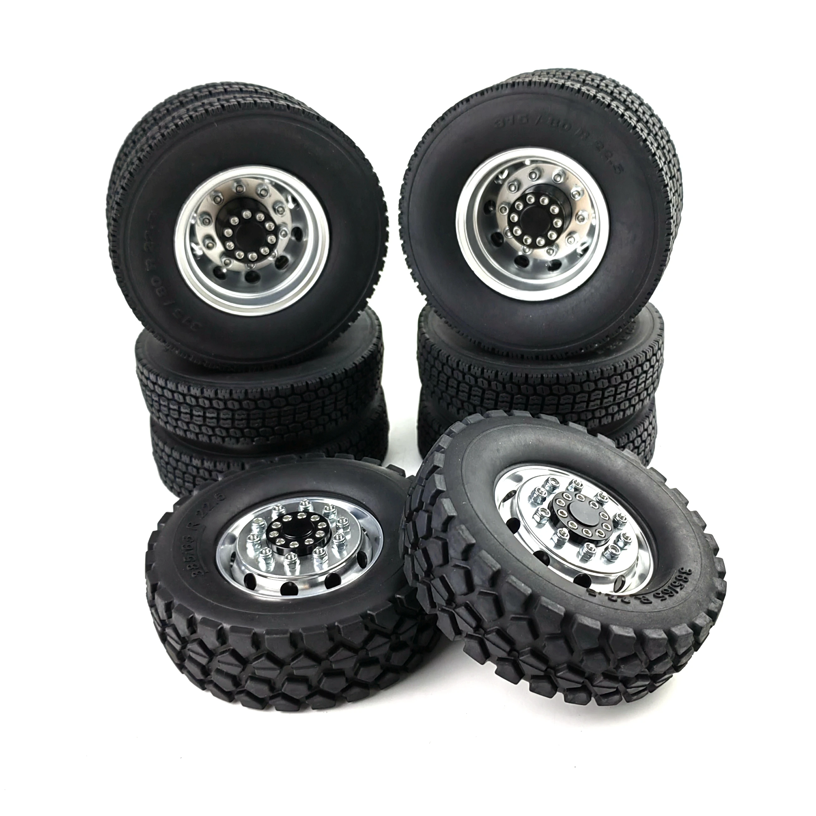 TRINOOD Tamiya Front & Rear Wheel Hub Rubber Tyre Wheel Tires Complete Set for 1/14th Scale RC Tractor Truck Car Upgrade Parts