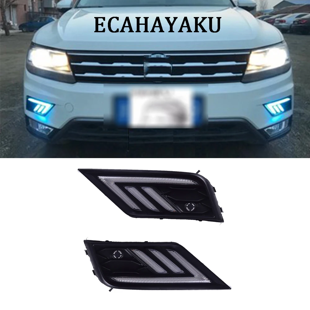 

12v Led Drl For Vw Tiguan 2016 2017 Waterproof Daytime Running Light With Yellow Blue Turn Signal Fog Lamp Car Light Accessories