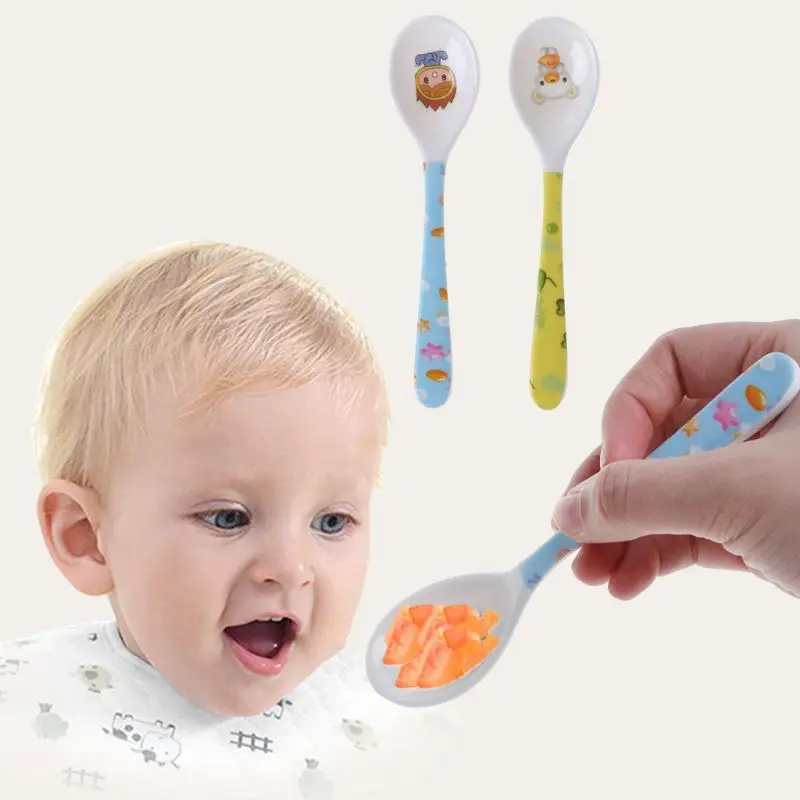 Baby Spoon Straight Head Feeding Training Cutlery Dishes Tableware Infant Children Kids Safe Feeder Learning Supplies