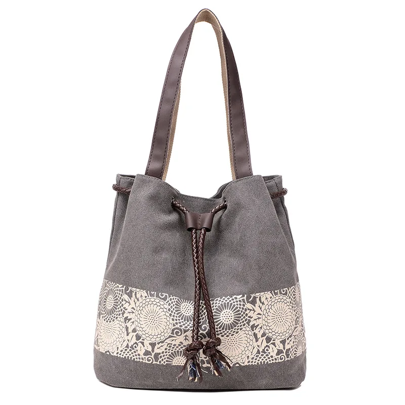 New ethnic style canvas one-shoulder woman bag with a retro print bag