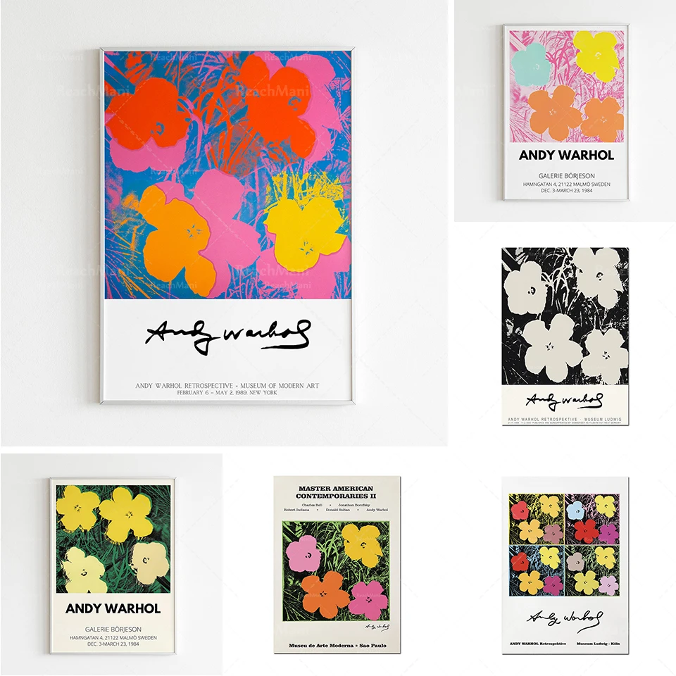 

Andy Warhol colorful flower prints, pop art retro flower art prints | home decoration, wall art, museum prints flower mural post