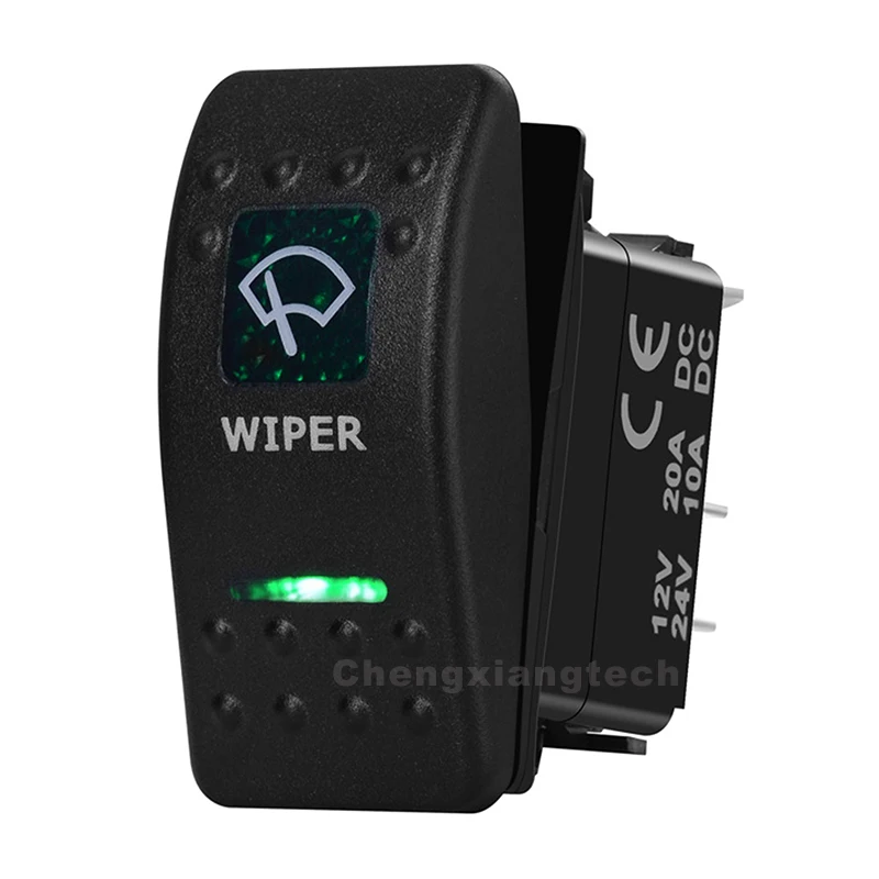 WIPER 7Pin On Off On Green Led Backlit Rocker Switch for Car Boat Truck 12V 20A DPDT Carling Contura 3 Position Rocker Switch
