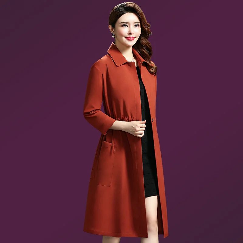 

Sweet Fashion Lady Long Coat Plus Size 4XL Autumn Single Button Loose Windbreaker Long Sleeve Sweet Party Office Outerwear