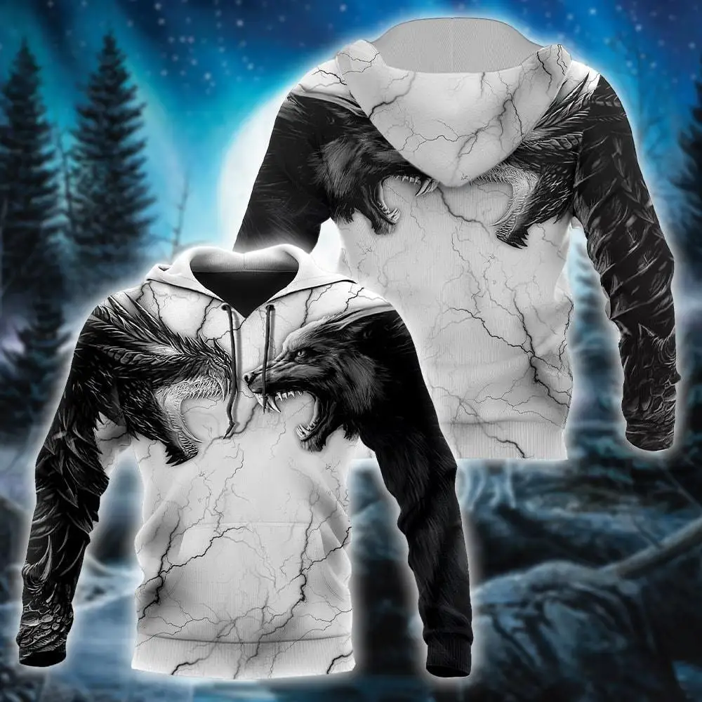 Tatuaje dragón y lobo 3D impreso moda hombres otoño sudaderas con capucha sudadera Unisex ropa de calle Casual chaqueta con cremallera pulóver KJ499 - imagen 2