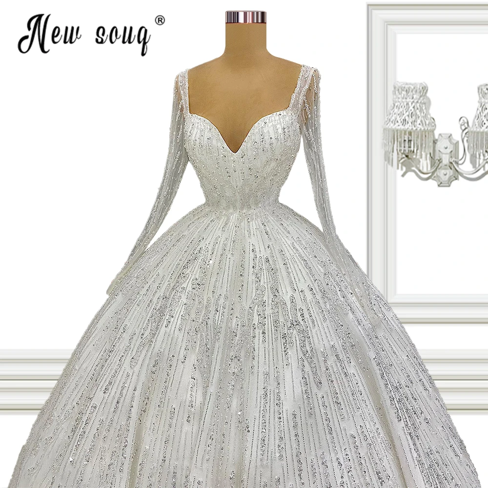 Wunderschöne Lange Hülse EINE Linie Hochzeit Kleid 2022 Perlen und Perlen Prinzessin Vestido De Novia Braut Prinzessin Brautkleid Plus größe