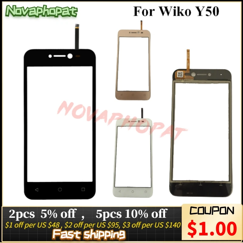 Novaphopat Black/White/Golden Touchscreen For Wiko Y50 Touch Screen Digitizer Glass Sensor Panel Touchpad +Tracking