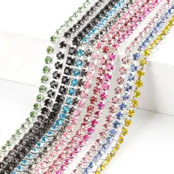 Cadena de diamantes de imitación transparente, accesorio de costura artesanal, 23 colores, 1m/lote, 2/2, 5/2, 8/3mm, gran oferta