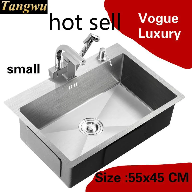 

Free shipping Apartment kitchen manual sink single trough multifunction do the dishes 304 stainless steel hot sell 550x450 MM