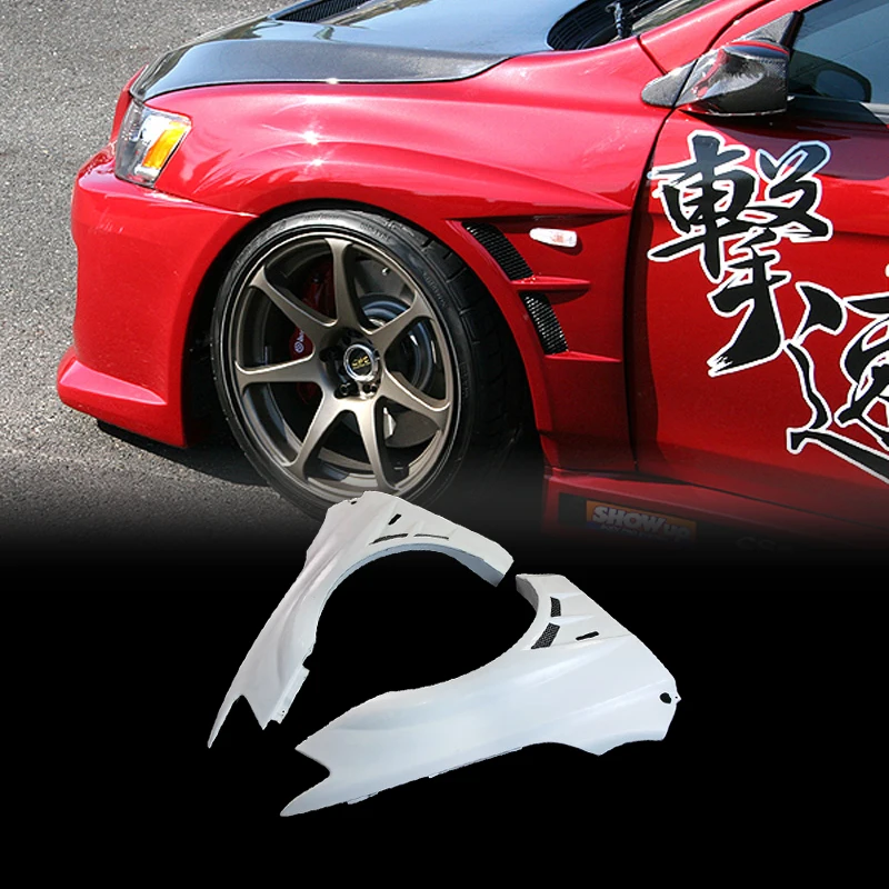 For Mitsubishi EVO 10 CS Style Fiberglass Front Vented Fender FRP Unpainted Wheel Arch Flare Fiber Glass Racing Cover Body Kit