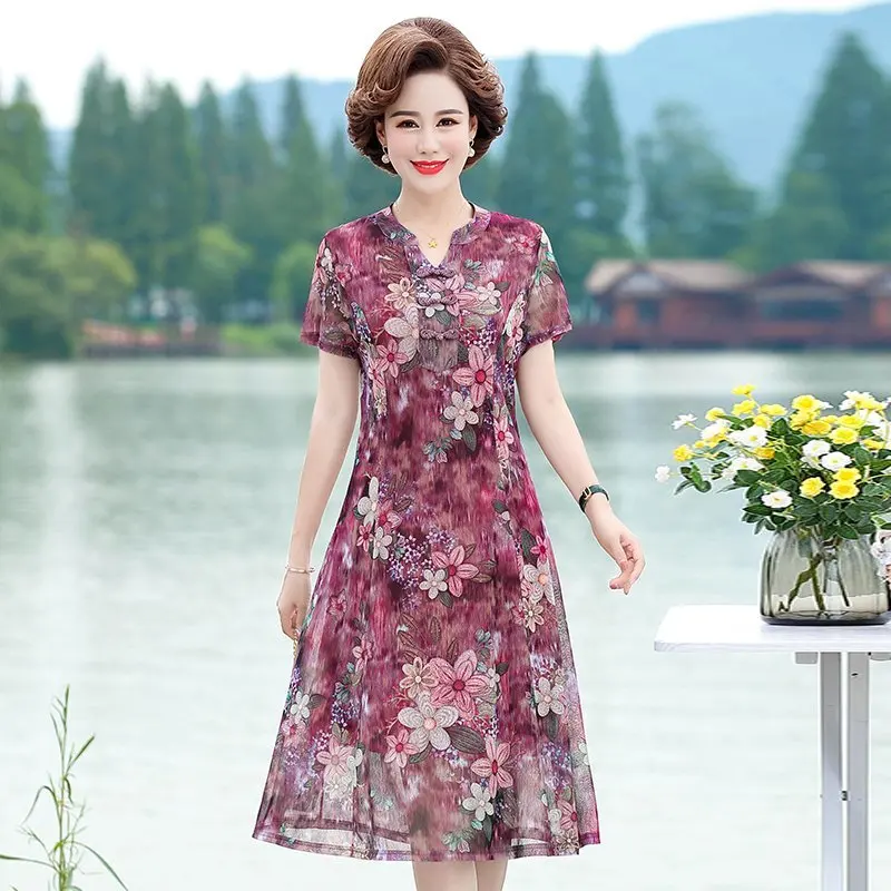 Summer Dresses 2023 New Fashion Elegant Chinese style clasp Print Dress Women Vintage Dress