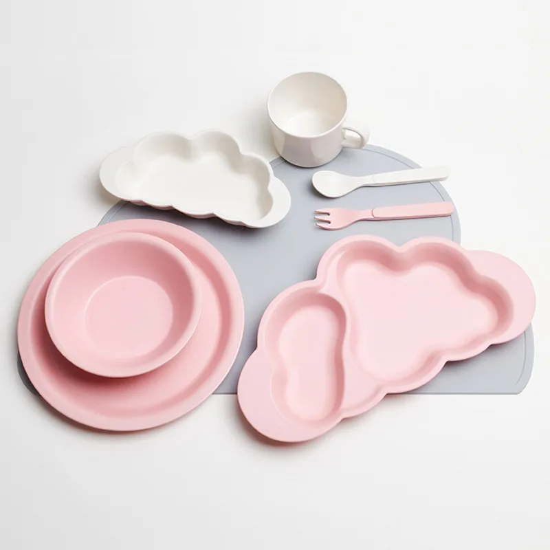 

Bamboo Fiber Cloud Baby Weaning Plates Bowl Dishes Fork Spoon Solid Food Self Feeding Tableware Kids Children's Creative Gifts