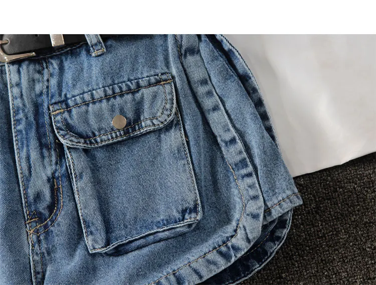 Washed White Small Pocket Denim Shorts 2021 New High Waist Slim Slim Sexy Overalls Shorts Tide