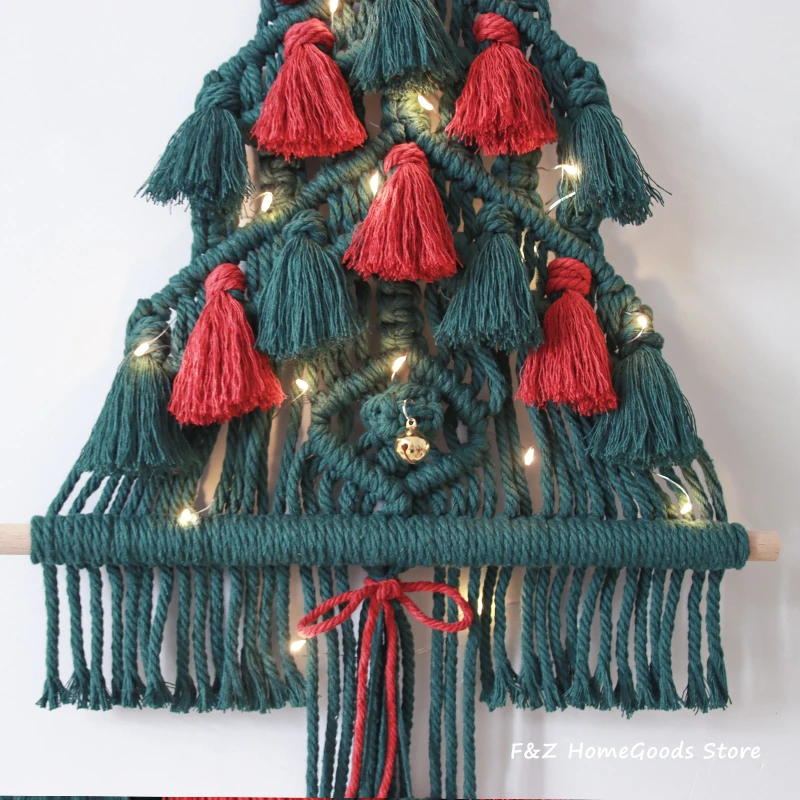 Macrame Christmas Tree Wall Hanging Tapestry Tassels Bells Handwoven Boho Decoration Bohemian Decor For Living Room Kids Gift